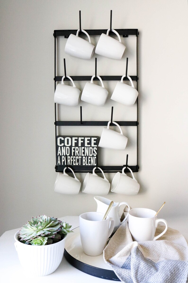 Mini Wall Mounted Mug Rack 4 Row Metal Storage Display Etsy