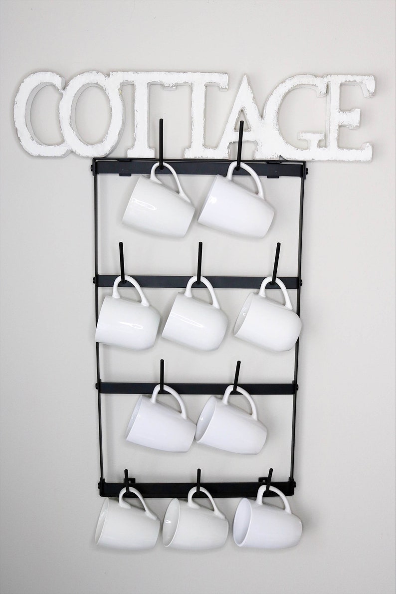 Mini Wall Mounted Mug Rack 4 Row Metal Storage Display Etsy