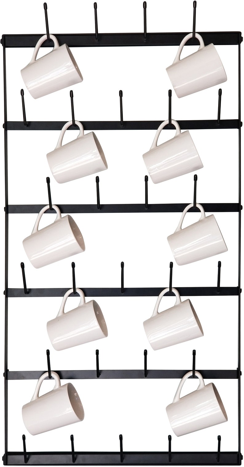 Wall Mounted Mug Rack 6 Row Metal Storage Display Organizer Etsy