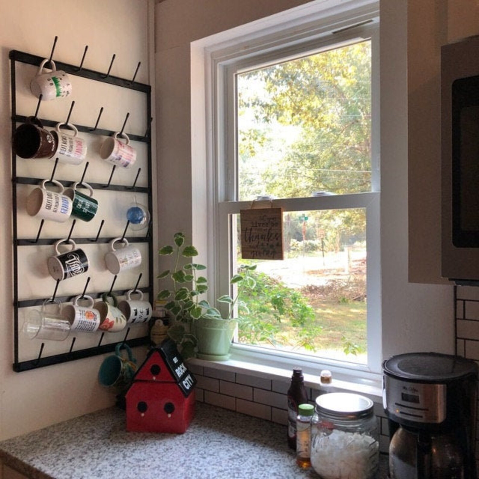 Wall Mounted Mug Rack 6 Row Metal Storage Display Organizer Etsy