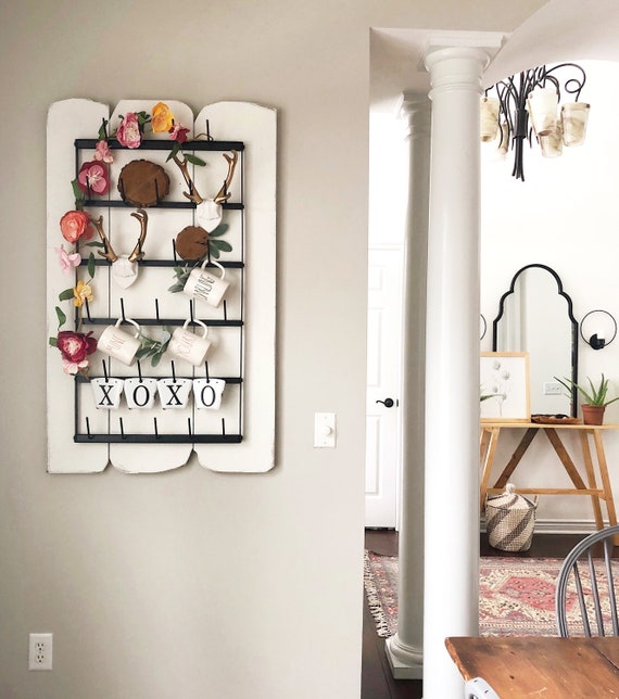 Wall Mounted Mug Rack 6 Row Metal Storage Display Organizer Etsy