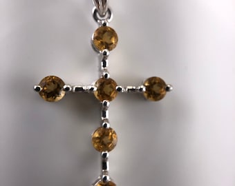 White Gold and Citrine Cross - solid 14k gold and 6 Citrine gemstones