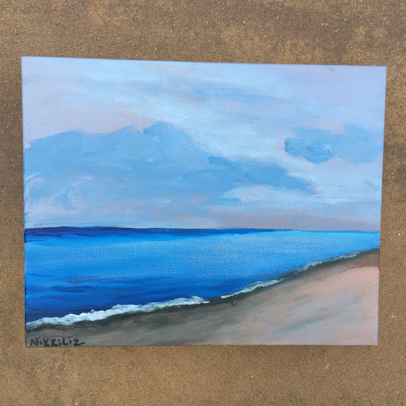 8 X 10 Small Beach Scene on Deep Canvas. Original Art. Etsy