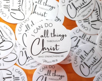 Philippians 4:13 I can do all things through Christ who strengthens me Bible verse sticker stocking stuffing CLEAR