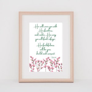 Psalm 91:4 He will cover you with His feathers, printable, instant download