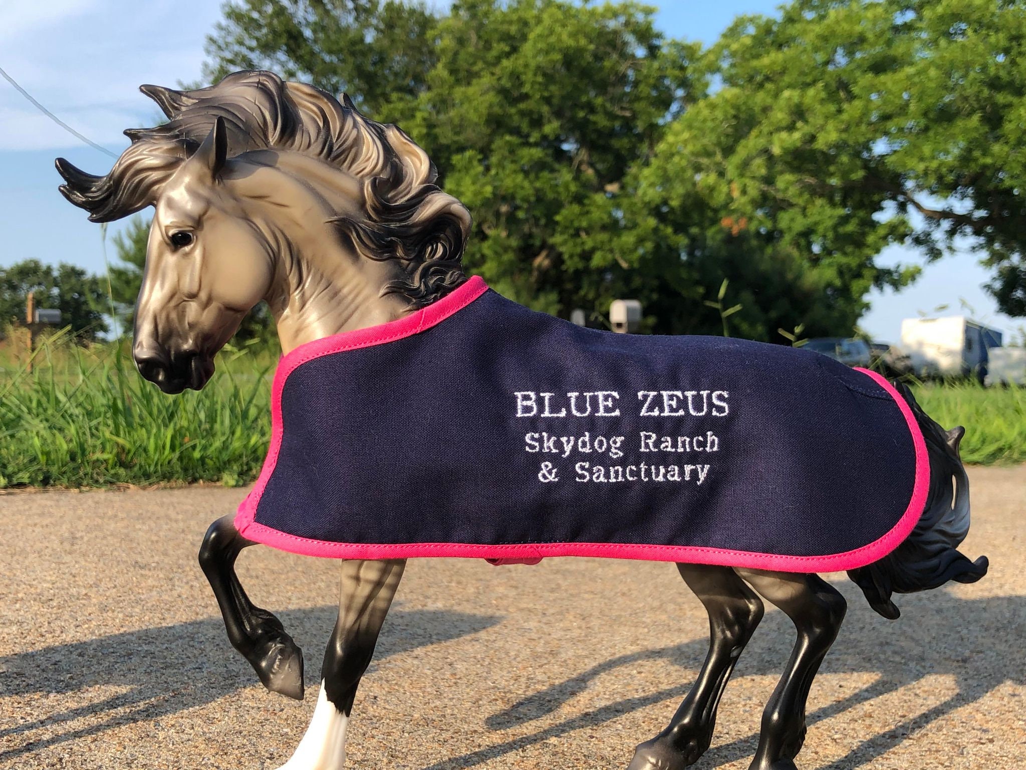 BLUE ZEUS embroidered blanket for Breyer horse mustang stallion fireheart Skydog sanctuary Breyerfest celebration guest 2024