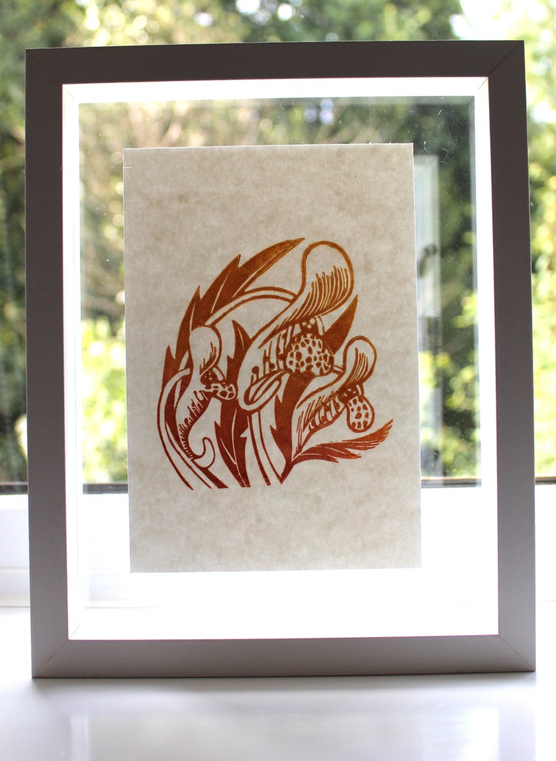 Mini Botanical Linocut Print, Orange Balsam, Wildflower Print image 5