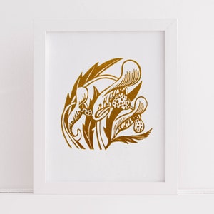 Mini Botanical Linocut Print, Orange Balsam, Wildflower Print image 8