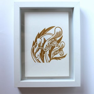 Mini Botanical Linocut Print, Orange Balsam, Wildflower Print image 4