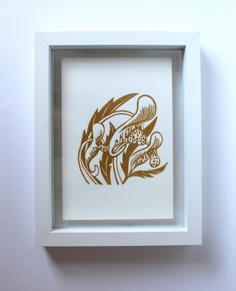 Mini Botanical Linocut Print, Orange Balsam, Wildflower Print image 4