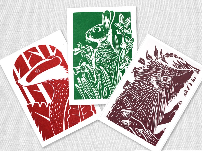 Woodland Animals Greetings Cards featuring a Rabbit, Badger and Hedgehog image 1