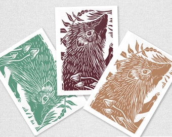 Hedgehog Linocut Greetings Cards - Pack of 3