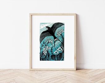 To Warmer Shores - Handgedruckter Original signierter Linoldruck