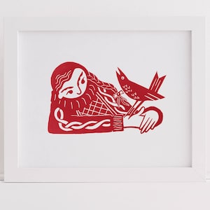 The Gift of Song - Hand Printed Original Signed Linocut Print