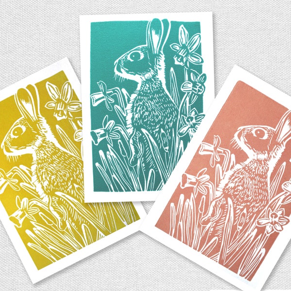 Lot de 3 cartes de voeux de Pâques avec un lapin