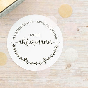 Runder ADRESSSTEMPEL mit Blumenranke // Motiv "Seligenstadt" personalisiert & individuell