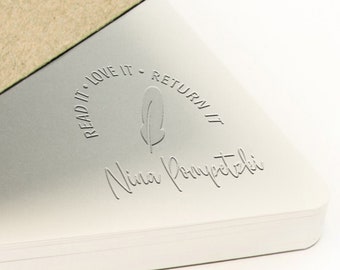 Prägestempel Buch / Prägestempel personalisiert / Buch prägen / Ex Libris Buchprägestempel "Feder"
