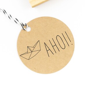 MOTIVSTEMPEL "Ahoi" rechteckig // Stempel Papierboot // Holzstempel // Origamiboot (M001)