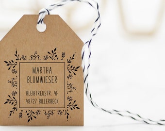 Address stamp / personalized stamp / address stamp / individual stamp with flower wreath / "Billerbeck", 45 x 45 mm