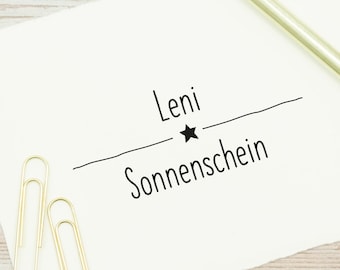 Name stamp with star design - personalized school stamp, approx. 50 x 25 mm