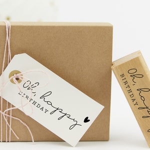 Stempel "Oh, happy birthday" // Stempel Geburtstag Geschenkanhänger // Wortstempel Geburtstagsstempel // Textstempel (90 x 30 mm), M045