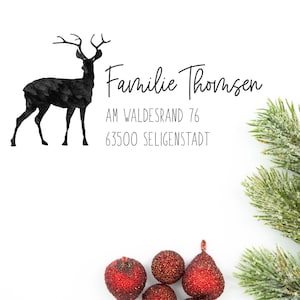 Persönlicher Weihnachtsstempel "Wildtier" // Adressstempel mit Weihnachtmotiv // rechteckiger Holzstempel mit Hirsch