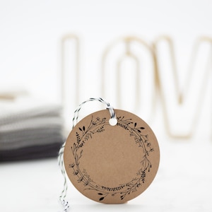 Motif stamp Flower wreath // Stamp gift tag // Wooden stamp with floral wreath M024 & M038 image 1