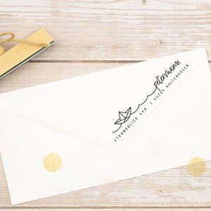 Address stamp personalized // individual stamp // family stamp "Boltenhagen" // stamp personalized paper boat