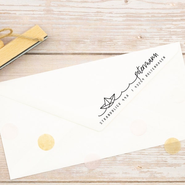 Address stamp personalized // individual stamp // family stamp "Boltenhagen" // stamp personalized paper boat