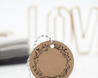 Motif stamp "Flower wreath" // Stamp gift tag // Wooden stamp with floral wreath (M024 & M038)