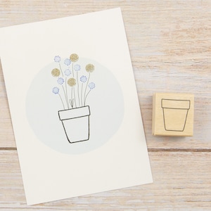 Motivstempel "Blumentopf" umrandet // Holzstempel zum Bestempeln von Grußkarten, Anhängern, Geschenkpapier (M035)