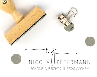 Personalized address stamp with initials, approx. 70 x 30 mm, motif "Aachen"