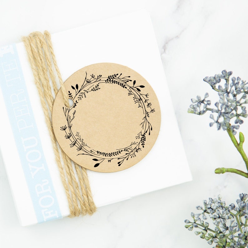 Motif stamp Flower wreath // Stamp gift tag // Wooden stamp with floral wreath M024 & M038 image 3