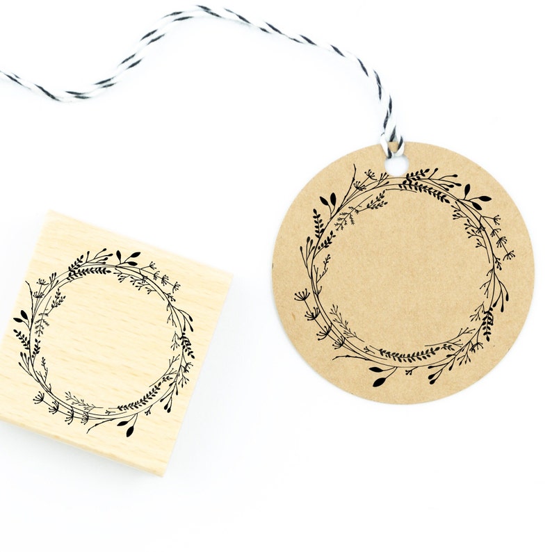 Motivstempel Blumenkranz // Stempel Geschenkanhänger // Holzstempel mit floralem Kranz M024 & M038 Bild 7