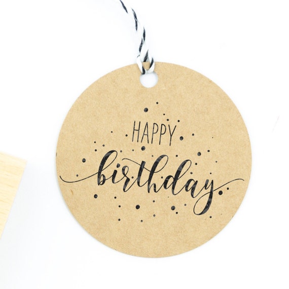 Stempel „Happy Birthday" mit Konfetti-Pünktchen, Geburtstagsstempel für Geschenkanhänger und Karten aus Mainz