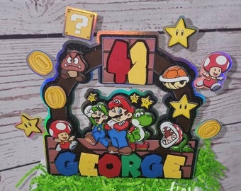 Mario Bros Cake Topper, Mario Cake Topper, Mario Bros Birthday Cake Topper