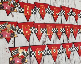 Race Car Birthday Banner, Birthday Banner Race Car Decorations, Race Birthday Banner, Red Car Birthday Banner