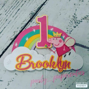Topper per torta di compleanno arcobaleno di Peppa Pig, Topper per torta di compleanno di Peppa Pig..
