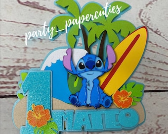 Topper na tort Stitch, spersonalizowany topper na tort Lilo i Stitch, topper na tort z motywem Stitch, topper na tort urodzinowy Stitch
