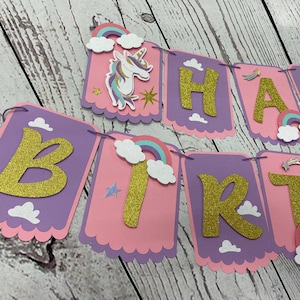 Unicorn Happy Birthday Banner, Unicorns and Rainbows Birthday Banner. Unicorns Party Decorations