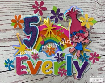 Poppy Doll Theme Cake Topper, Poppy Troll Cake Topper, Troll Birthday Cake Topper