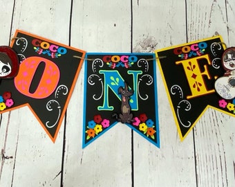 Coco  Boy Theme One High Chair Banner, Fiesta Mexicana One High Chair Banner, Coco smash high chair banner. Mexican Party Banner