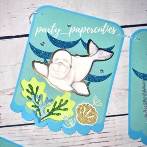 Baby Beluga Whale Banner de cumpleaños personalizado, fiesta temática de ballena Beluga, Baby Beluga Happy Birthday Banner