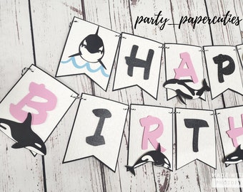 Killer Whale Girl Theme Banner, killer Whale Girl Party Decoration