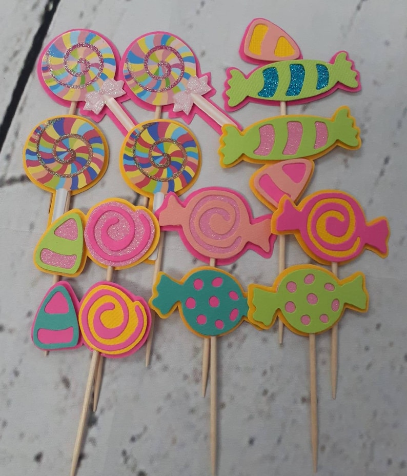 Candy Cupcake Toppers Candy Land Party Decorations Willy Etsy