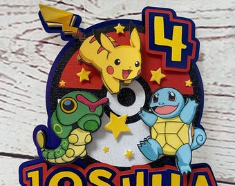 Personalized Cake Topper, party cake topper, birthday celebration Pokemon Theme Cake Topper, Pikachu Theme party