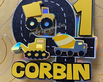 Construction Theme Cake Topper, Dump Truck Cake Topper, Construction trucks cake topper, Caterpillar Cake Topper
