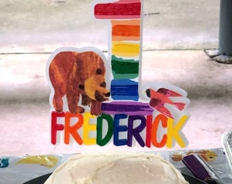 Topper de pastel de oso pardo, topper de pastel de tema de oso pardo, tema de cumpleaños de oso pardo, 50 aniversario de oso pardo