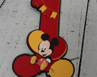 Baby Mickey Mouse One Birthday Cake Topper. Baby Mickey Cake Topper, Baby Mickey First Birthday Cake Topper