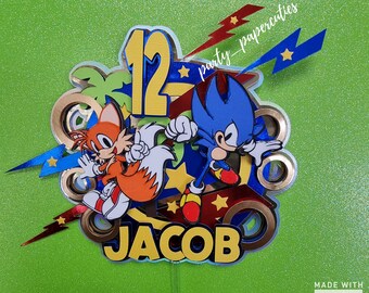Sonic Theme Cake Topper, Sonic Custom Made Cake Topper Personalized Cake Topper Sonic Theme